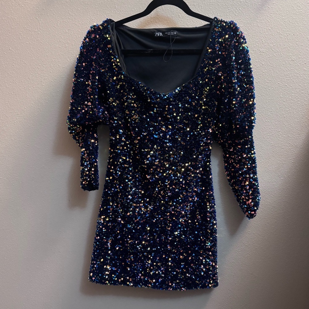 ZARA Sequined Party Bodycon Mini Dress Multicolor Glam Sexy Party Sparkly SZ SM - Picture 11 of 17